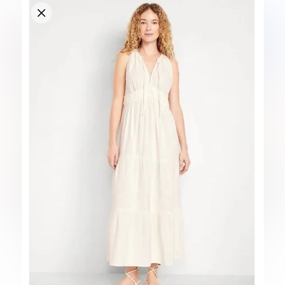 Women's Cream Tiered Halter Maxi Dress